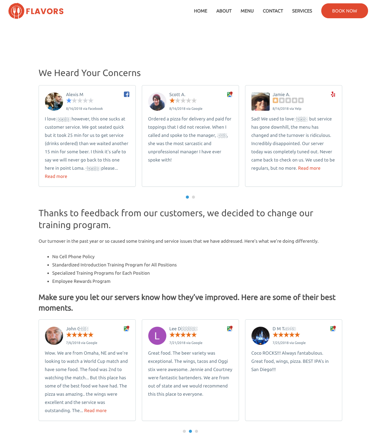 We Heard Your Concerns Page filled with negative reviews and a response to them.
