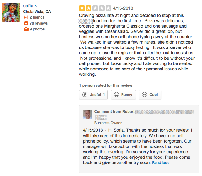 Negative Yelp Review with Ideal Response from Owner