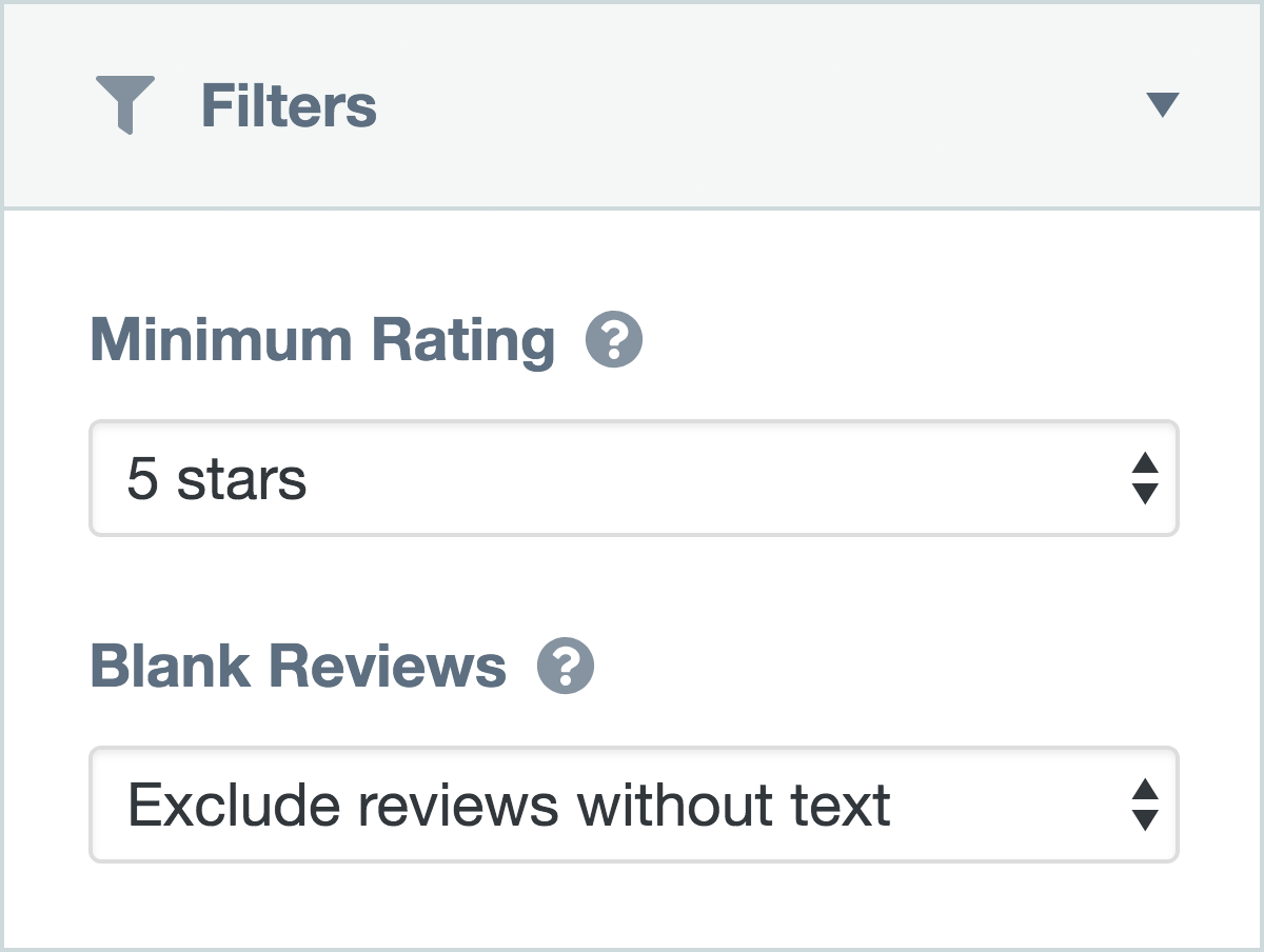 Filters to control which reviews are visible within a collection