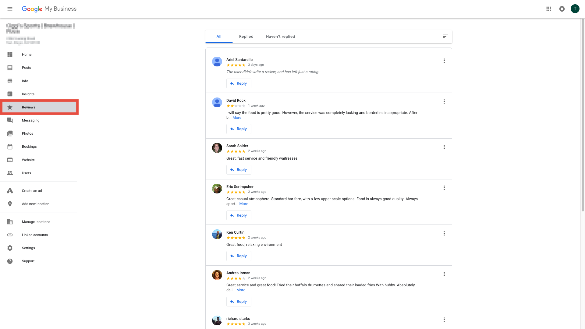 Google My Business Review Dashboard