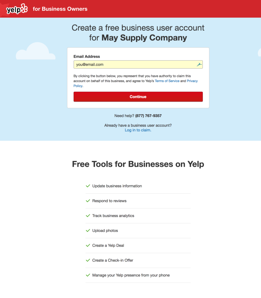Create Yelp for Business Owners Account