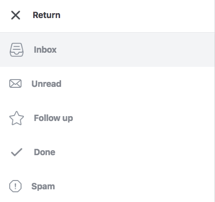 Inbox types dropdown menu