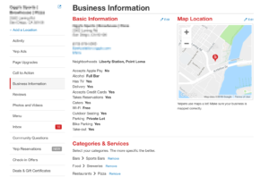 Yelp Biz Information Section