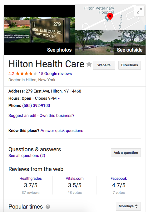 unclaimed healthcare center with reviews on google