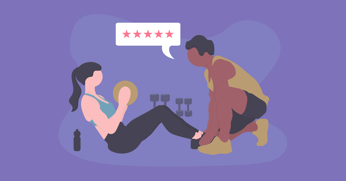 Personal trainer asking client to turn customer loyalty into a review.