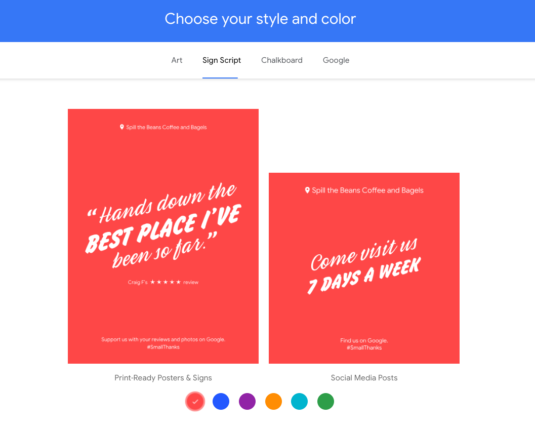 Choose a style for your Small Thanks with Google Kit.